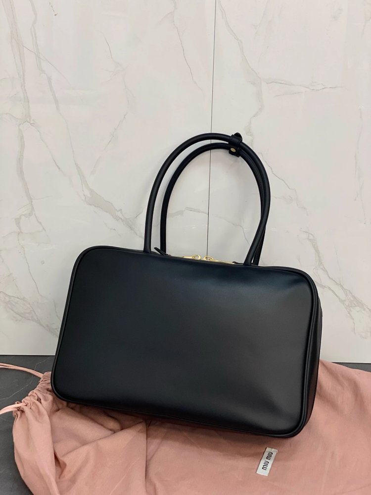 miumiu Original Leather Handheld Official Document Bag for Women 2025 New Large Capacity Retro Under