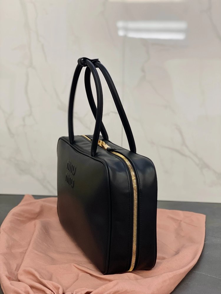 miumiu Original Leather Handheld Official Document Bag for Women 2025 New Large Capacity Retro Under