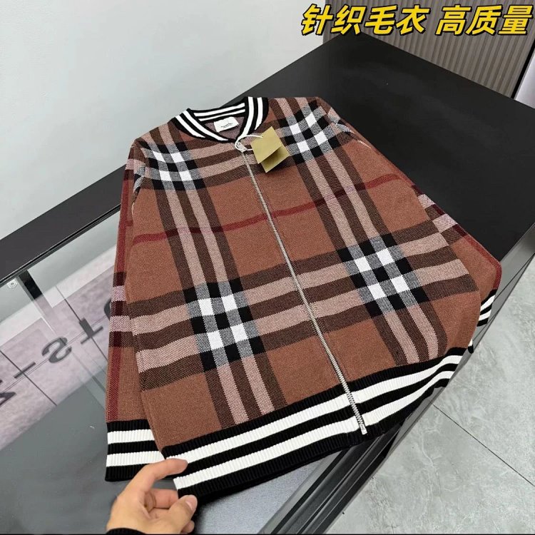 Burberry Knitted Sweater Splicing Checkered Cardigan Light Luxury Jacket Men's Trendy Brand | Superr