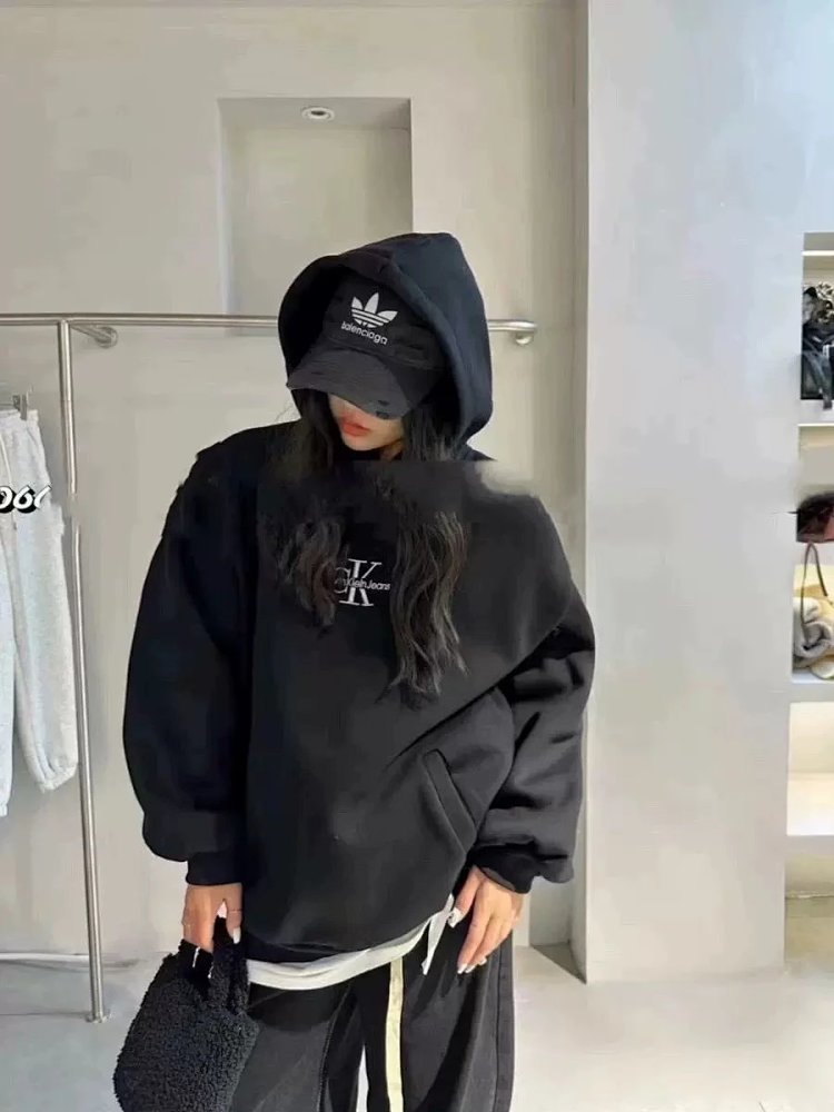 CKHooded hoodie jacket for autumn and winter, unisex, loose and casual, versatile long sleeved top |