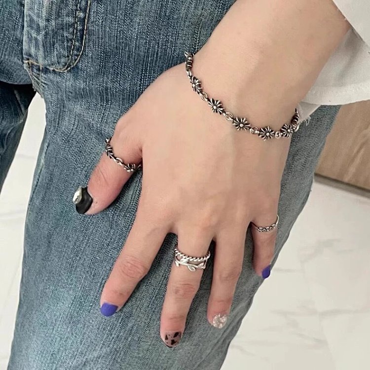 Chrome Hearts Crossing Silver Bracelet, Men's Kroos Heart Cross Bracelet, European and American Hip