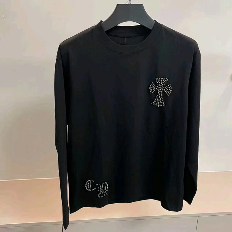 Chrome Hearts Light Luxury Long Sleeve T-shirt for Men and Women, Round Neck Bottom Long Sleeve Hoodie