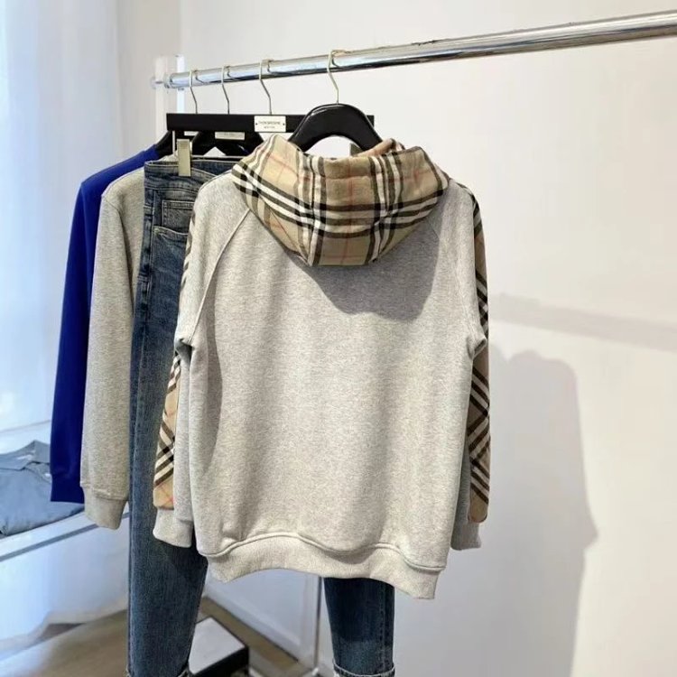 Burberry jacket hoodie 2025 autumn light luxury versatile patchwork cardigan plaid jacket casual hoo