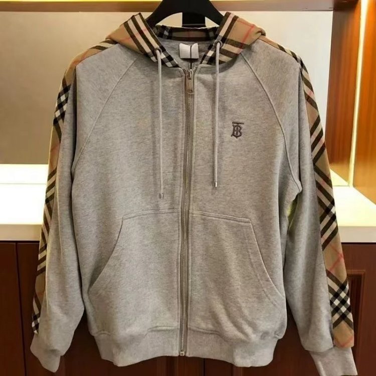 Burberry jacket hoodie 2025 autumn light luxury versatile patchwork cardigan plaid jacket casual hooded trend