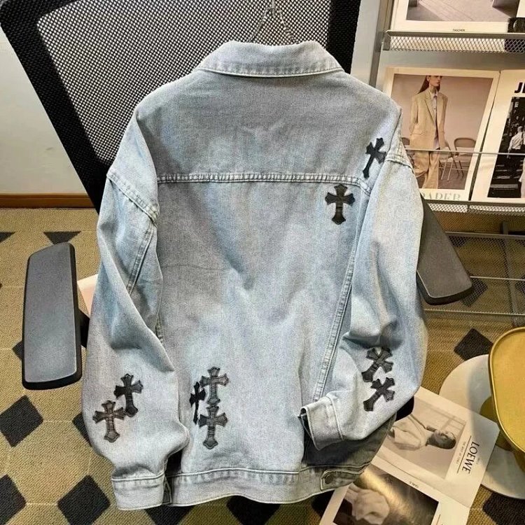 Chrome Hearts light luxury denim jacket, spring and autumn jacket, unisex trendy brand jacket | Supe