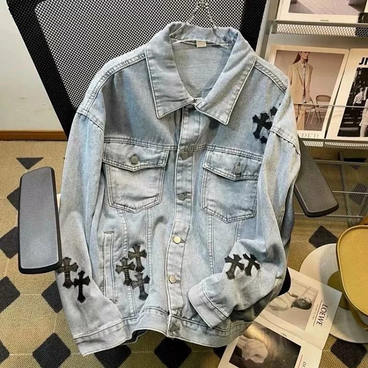 Chrome Hearts light luxury denim jacket, spring and autumn jacket, unisex trendy brand jacket