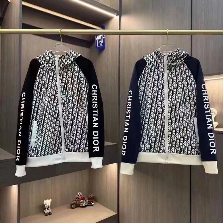 DIOR Light Luxury Full Print Spring and Autumn Coat unisex trendy brand cardigan hooded jacket