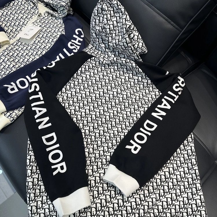 DIOR Light Luxury Full Print Spring and Autumn Coat unisex trendy brand cardigan hooded jacket | Sup