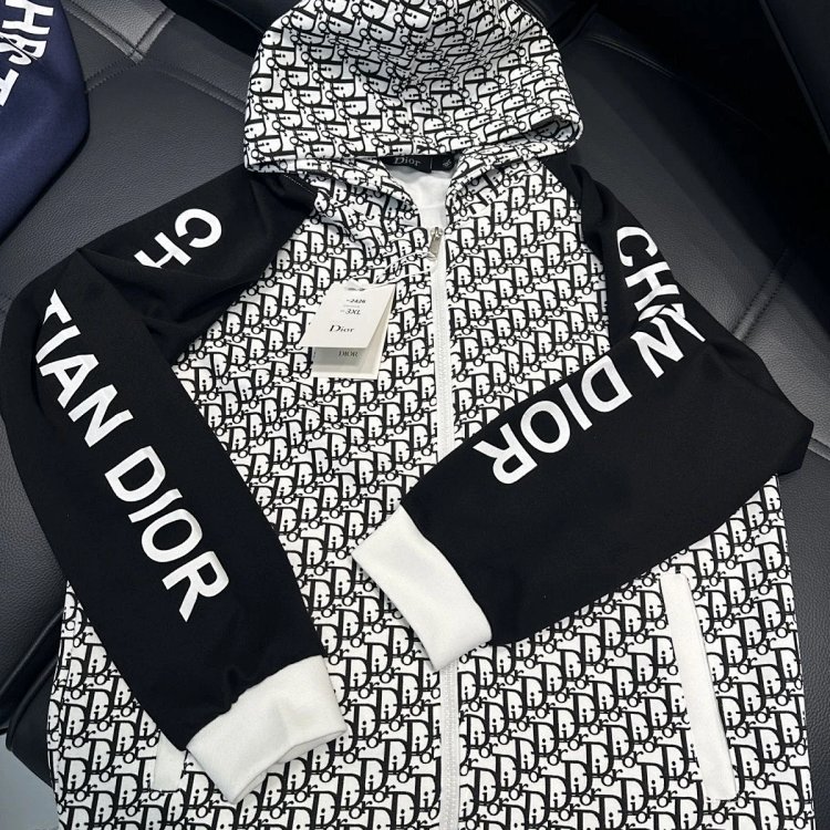 DIOR Light Luxury Full Print Spring and Autumn Coat unisex trendy brand cardigan hooded jacket | Sup