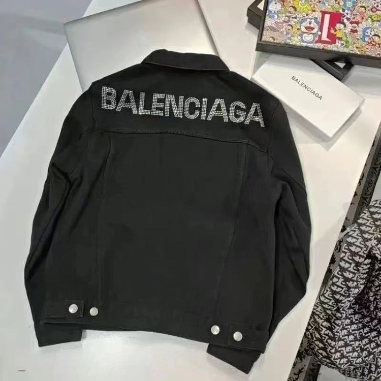 Balenciaga light luxury jacket, unisex denim cardigan, rhinestone jacket, long sleeved top | Superrb