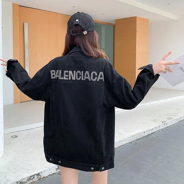 Balenciaga light luxury jacket, unisex denim cardigan, rhinestone jacket, long sleeved top | Superrb