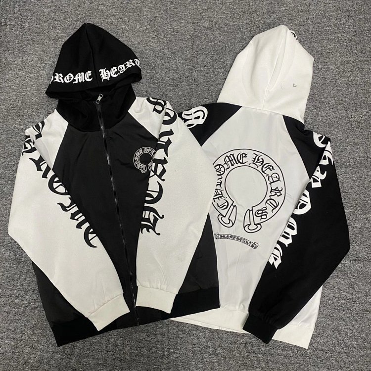 Chrome Hearts light luxury Sanskrit printed spring and autumn cardigan hooded jacket men's trendy brand top long sleeved jacket