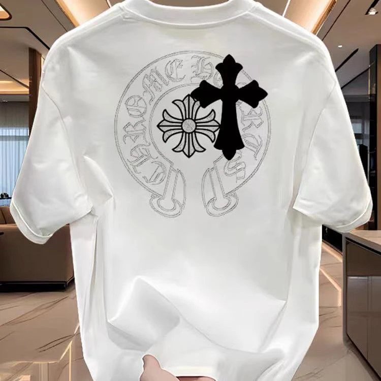 Chrome Hearts Cross Sanskrit Light Luxury Short Sleeve T-shirt for Men and Women, CH Short Sleeve Li