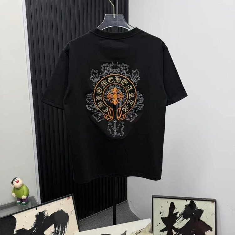 Chrome Hearts Light Luxury Embroidered Short Sleeve T-shirt Black and White Unisex | Superrbuy Sprea