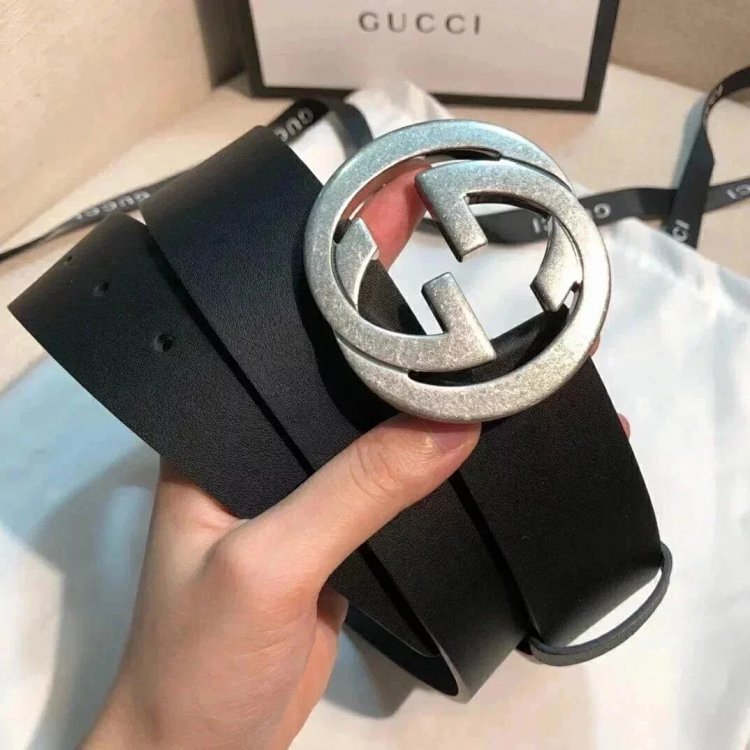 Gucci counter version men's belt double buckle business casual belt smooth buckle pants belt | Super