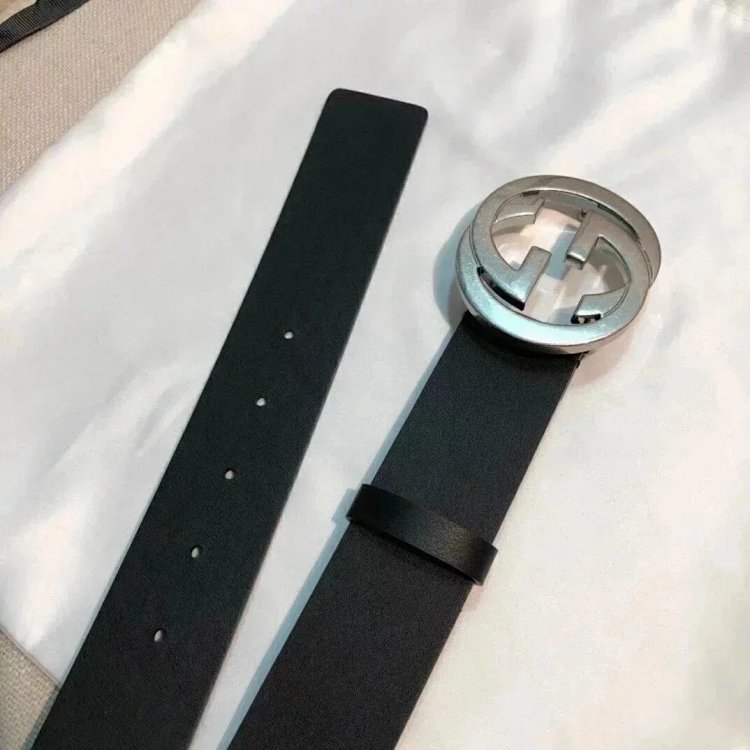Gucci counter version men's belt double buckle business casual belt smooth buckle pants belt | Super