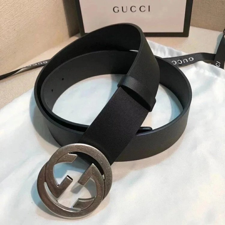 Gucci counter version men's belt double buckle business casual belt smooth buckle pants belt | Super