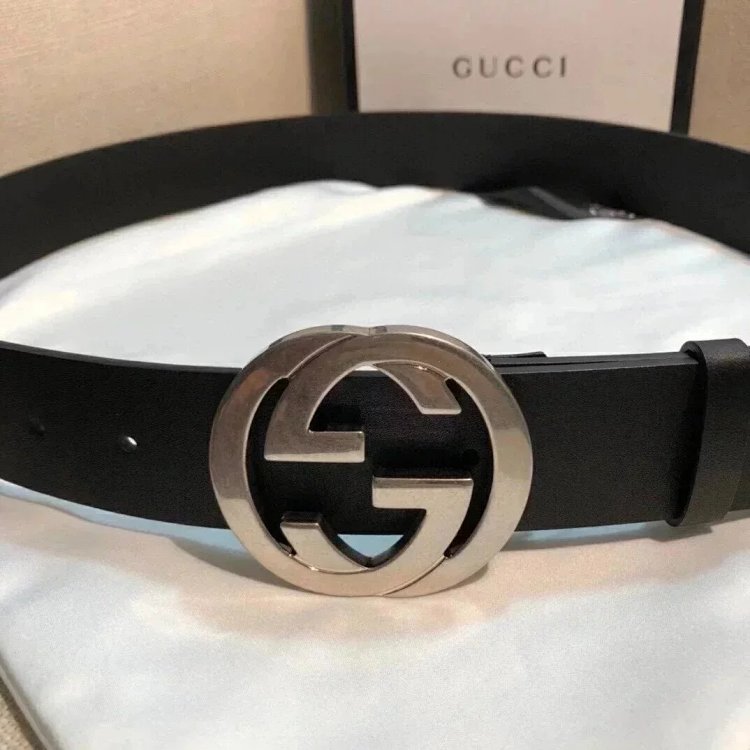 Gucci counter version men's belt double buckle business casual belt smooth buckle pants belt | Super