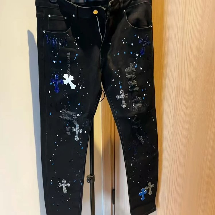 Chrome Hearts  High Street Black Cross Hot Drilled Punched Jeans | Superrbuy Spreadsheet