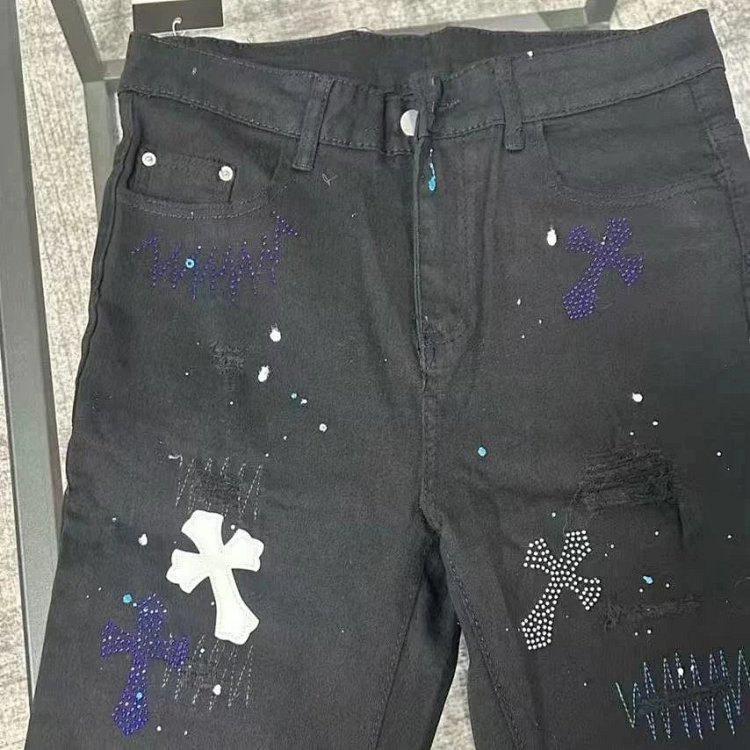 Chrome Hearts  High Street Black Cross Hot Drilled Punched Jeans | Superrbuy Spreadsheet