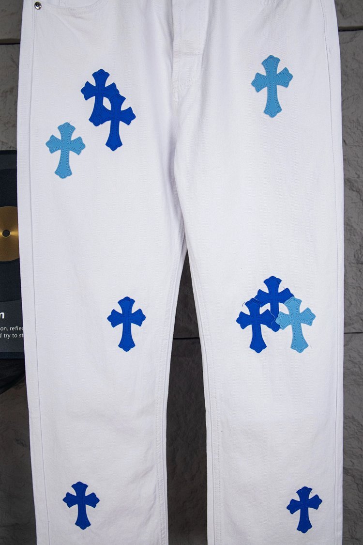 Chrome Hearts  Cross white blue label leather jeans pants | Superrbuy Spreadsheet