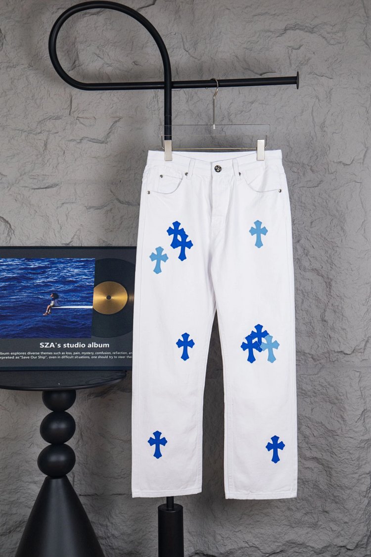 Chrome Hearts  Cross white blue label leather jeans pants | Superrbuy Spreadsheet