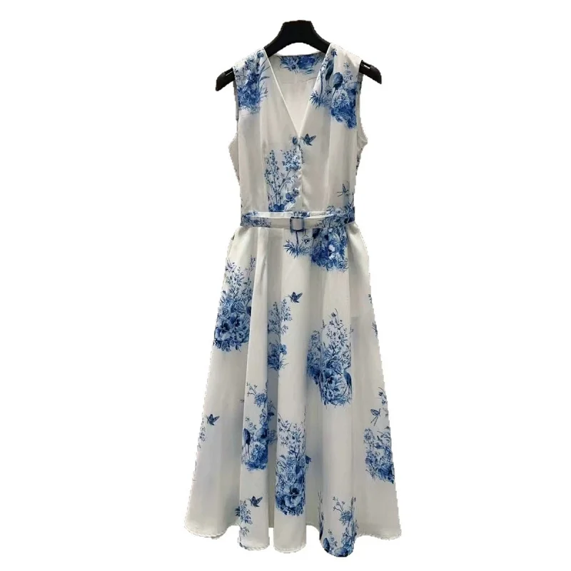 Seaside vacation blue and white printed long skirt | Superrbuy Spreadsheet