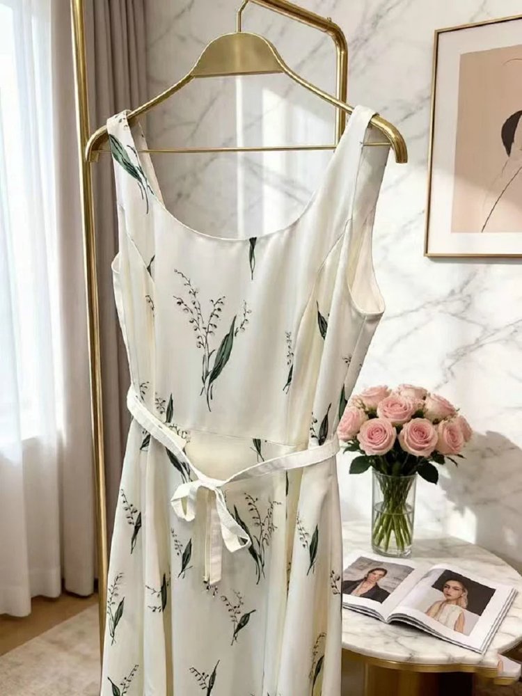 skirrt  Summer new product French retro lily of the valley print suspender skirt | Superrbuy Spreads