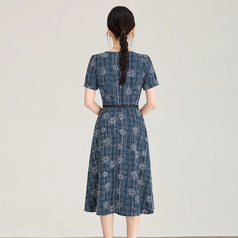 Summer New Product Light Luxury Camellia Jacquard Knitted Tencel Waist slimming Dress | Superrbuy Sp