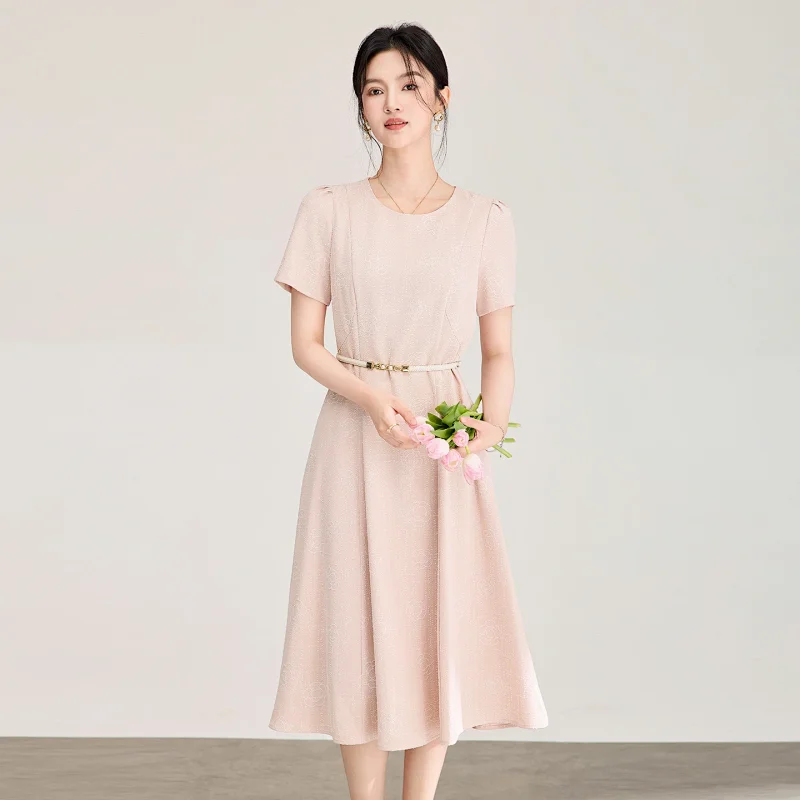 Summer New Product Light Luxury Camellia Jacquard Knitted Tencel Waist slimming Dress | Superrbuy Sp