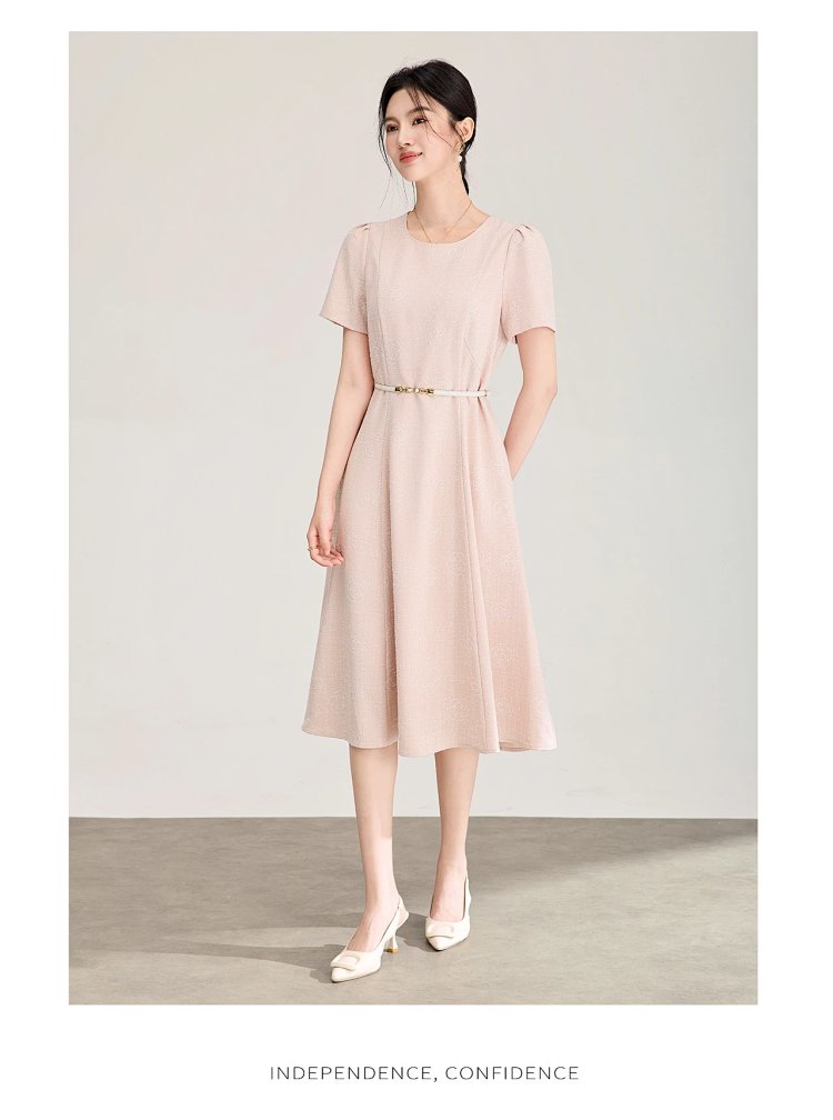 Summer New Product Light Luxury Camellia Jacquard Knitted Tencel Waist slimming Dress | Superrbuy Sp