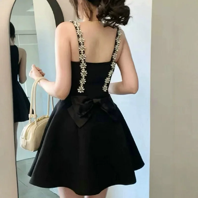 skiirt Summer new French heavy industry rhinestone suspender dress | Superrbuy Spreadsheet