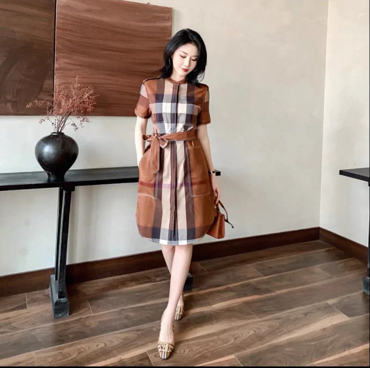 Burberry  British style casual mid length shirt skirt with floral patterns | Superrbuy Spreadsheet